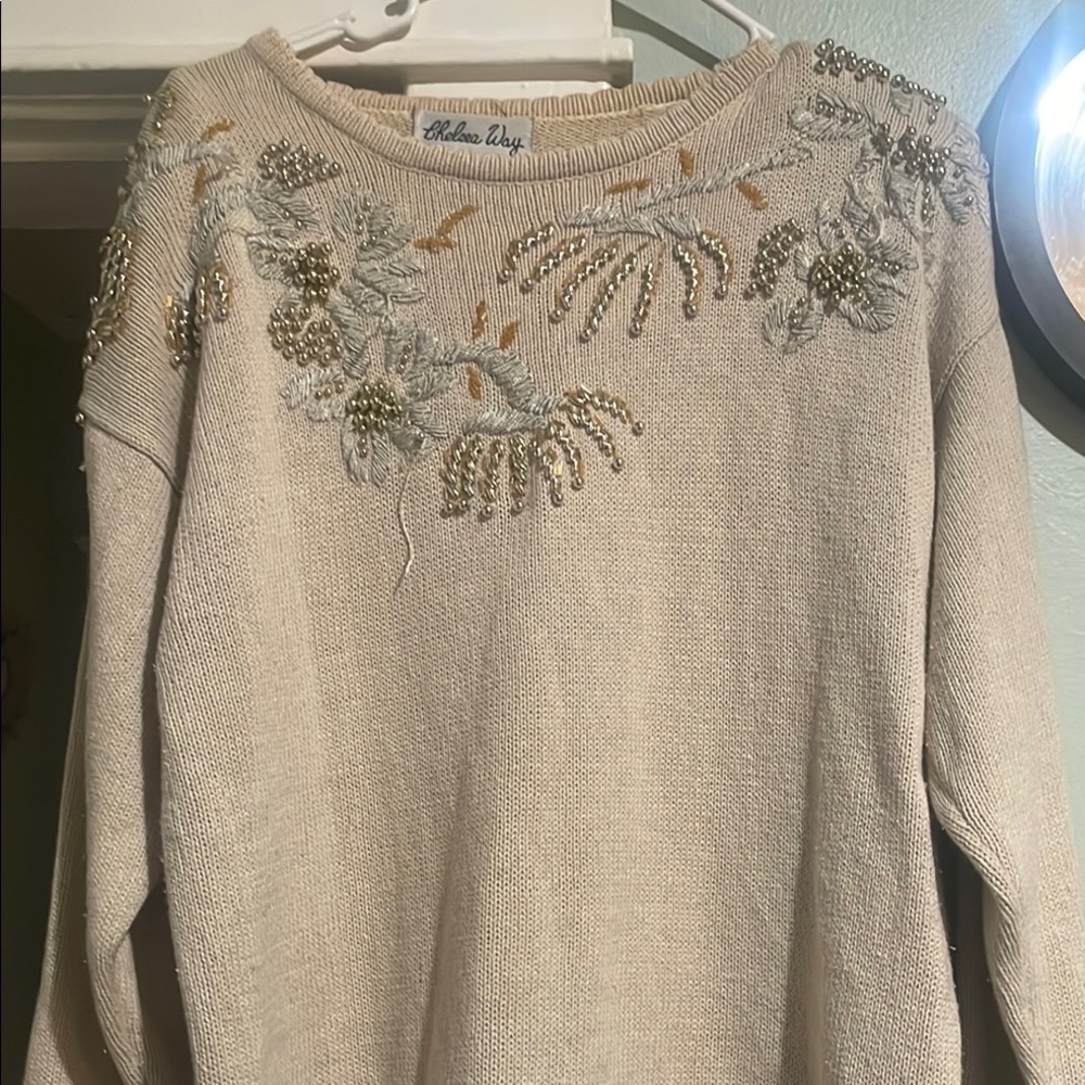 Luxe Embroidered Cream Sweater